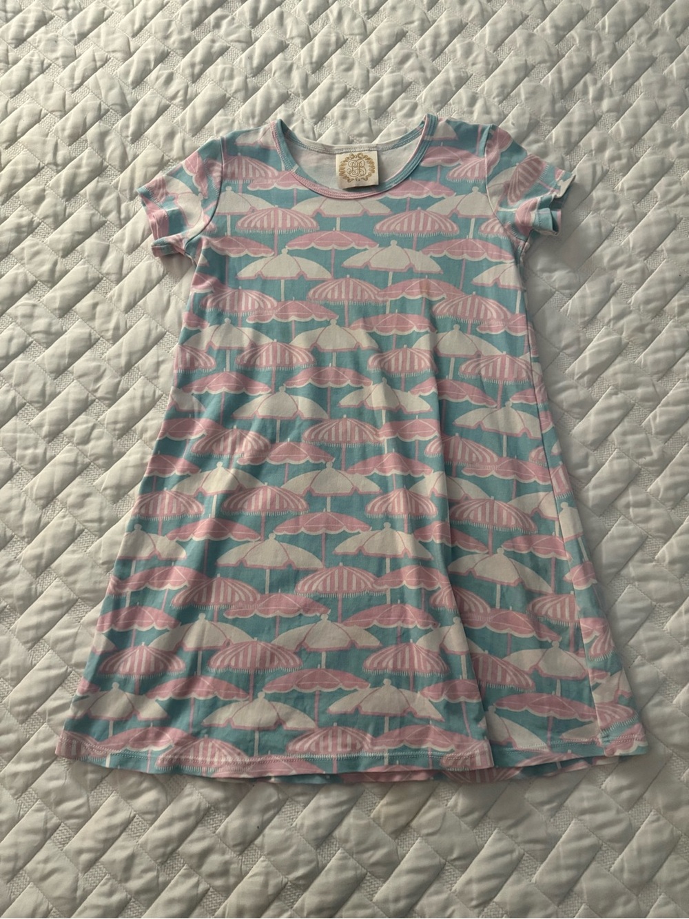 The Beaufort Bonnet Company Pink and Light Blue Umbrella Print Kids Dress